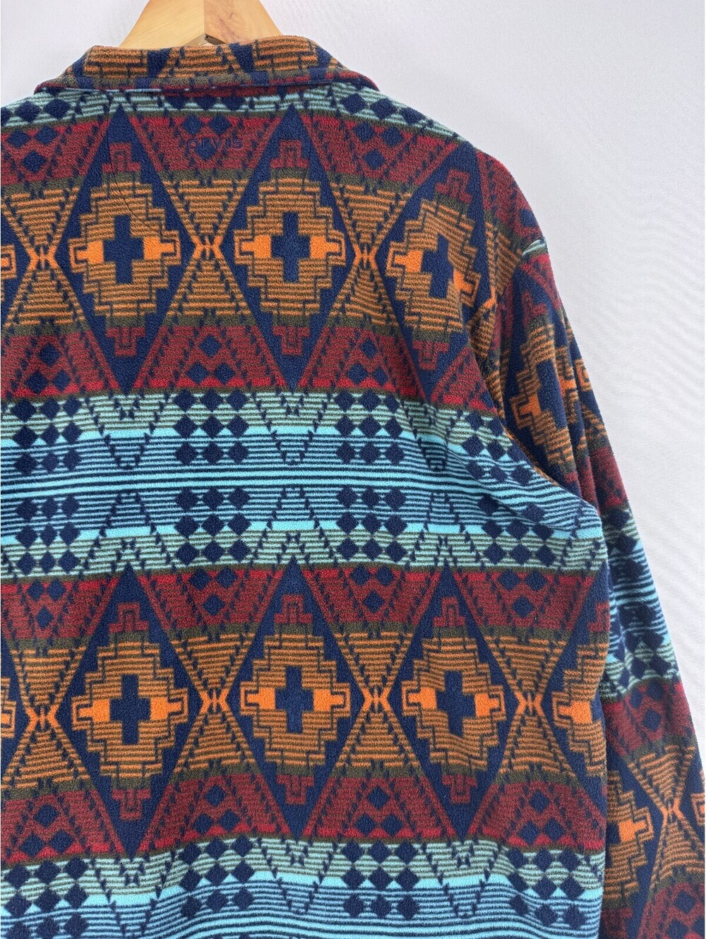 Orvis Aztec Geometric Gorpcore Outdoor Warm Fleece Pullover Quarter Zip Men's L - Picture 10 of 10